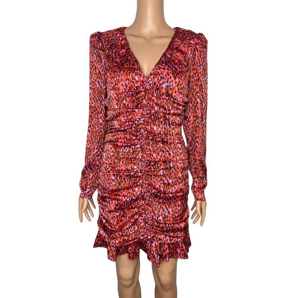En Saison Razzalind Mini Dress size M NWT Ruched Raspberry Leopard Long sleeve - Picture 5 of 11